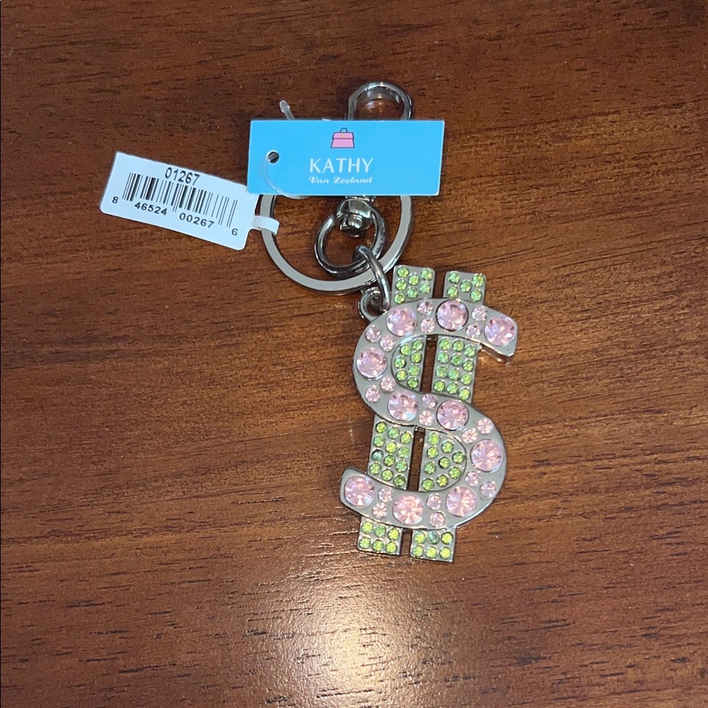 Kathy Van Zeeland Purse Charm Key Chain  
Crystal Money Sign